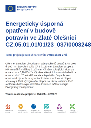 Energeticky úsporná opatření v budově potravin ve Zlaté Olešnici