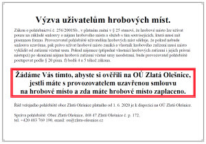 Výzva uživatelům hrobových míst