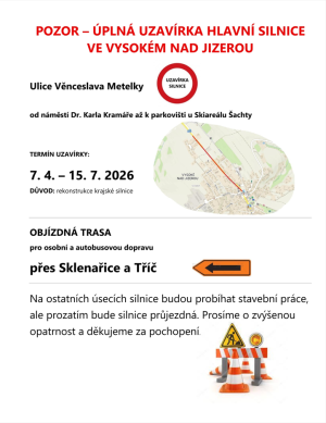 Uzavírka silnice ve&nbsp;Vysokém nad&nbsp;Jizerou